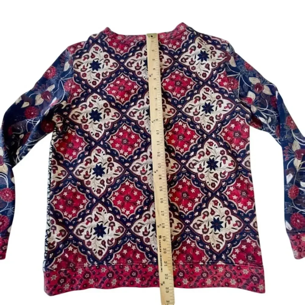 Tory Burch Mixed Print Sweatshirt Small Boho Medallion French Terry Top